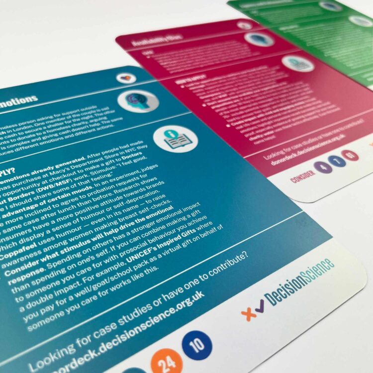 Decision Science - Donor Decision Deck - Detail of cards within the deck