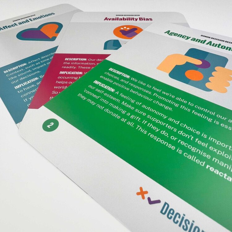 Decision Science - Donor Decision Deck - Shot of outer box opened showing cards