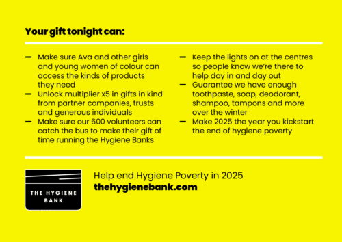 The Hygiene Bank | Event & Conference Design | Reverse side of pledge card