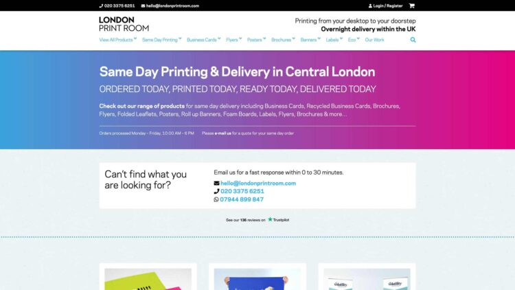 London Print Room | eCommerce website | Screenshot of home page