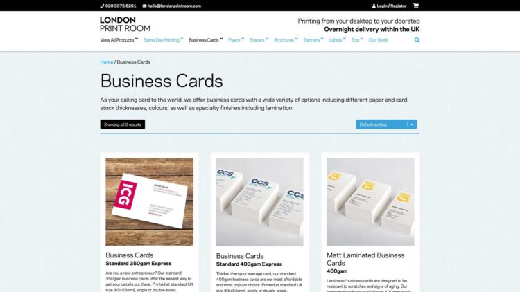 London Print Room | eCommerce website | Screenshot of product grid page